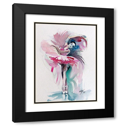 Ballerina in Pink I Black Modern Wood Framed Art Print with Double Matting by Kovacs, Anna Brigite