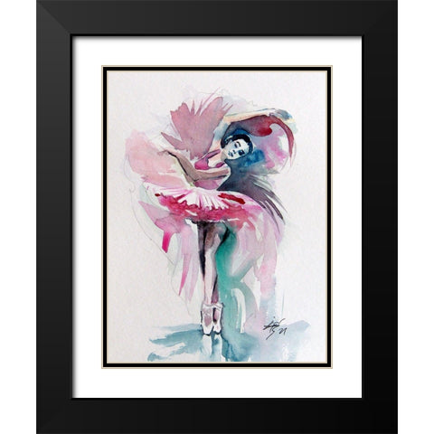 Ballerina in Pink I Black Modern Wood Framed Art Print with Double Matting by Kovacs, Anna Brigite