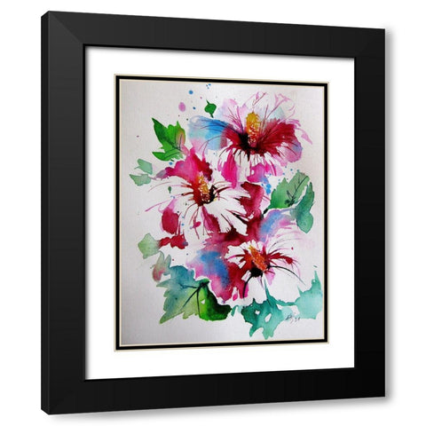 Three Florals Black Modern Wood Framed Art Print with Double Matting by Kovacs, Anna Brigite