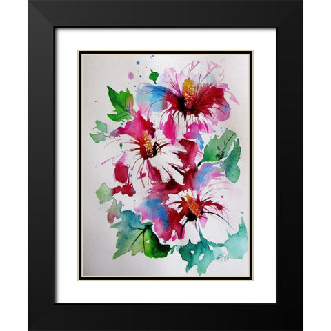Three Florals Black Modern Wood Framed Art Print with Double Matting by Kovacs, Anna Brigite