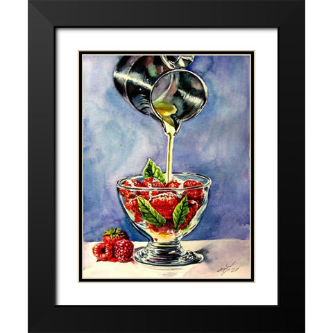 Still Life with Strawberries and Cream Black Modern Wood Framed Art Print with Double Matting by Kovacs, Anna Brigite