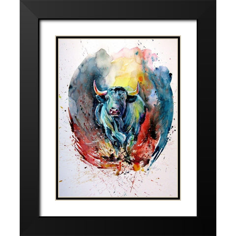 Running Bull Black Modern Wood Framed Art Print with Double Matting by Kovacs, Anna Brigite