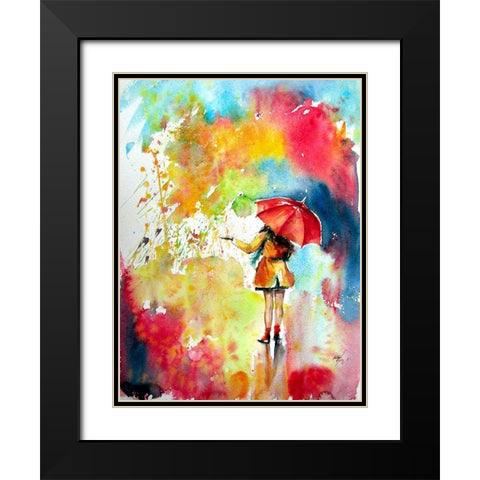 Colorful Rain with a Girl Black Modern Wood Framed Art Print with Double Matting by Kovacs, Anna Brigite
