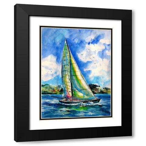 Summer and Freedom - Sailboat Black Modern Wood Framed Art Print with Double Matting by Kovacs, Anna Brigite