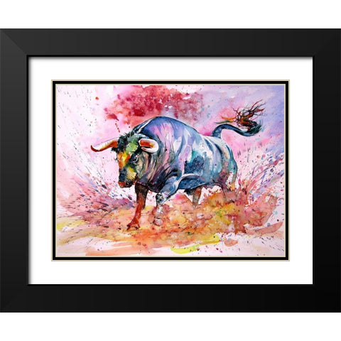 Running Bull Black Modern Wood Framed Art Print with Double Matting by Kovacs, Anna Brigite