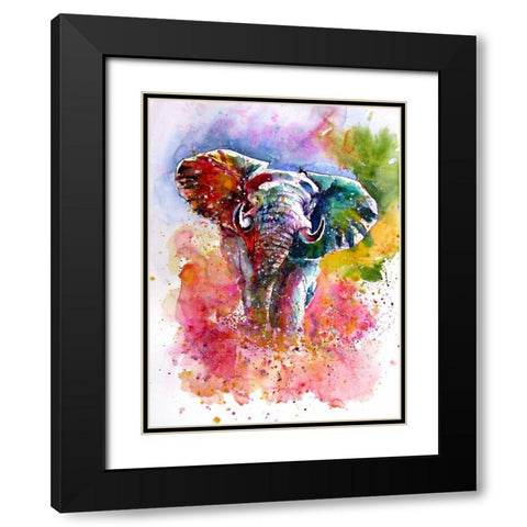 Joyfull Elephant Black Modern Wood Framed Art Print with Double Matting by Kovacs, Anna Brigite
