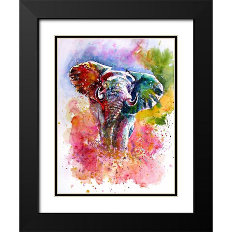 Joyfull Elephant Black Modern Wood Framed Art Print with Double Matting by Kovacs, Anna Brigite