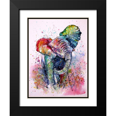 Playing Elephant Black Modern Wood Framed Art Print with Double Matting by Kovacs, Anna Brigite