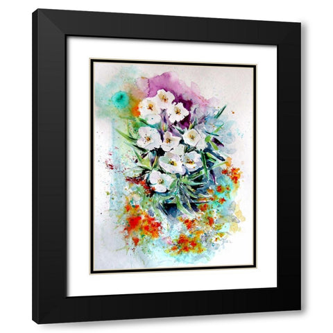 White Flowers Black Modern Wood Framed Art Print with Double Matting by Kovacs, Anna Brigite