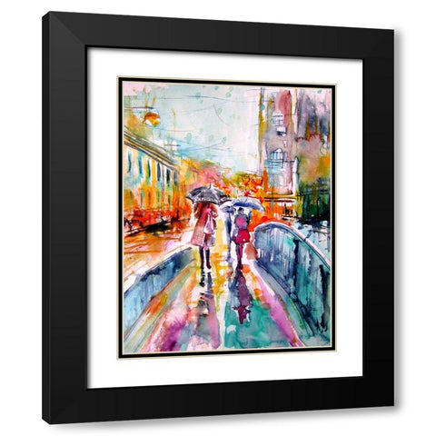 Rain in the City Black Modern Wood Framed Art Print with Double Matting by Kovacs, Anna Brigite