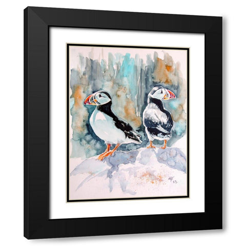 Puffins Black Modern Wood Framed Art Print with Double Matting by Kovacs, Anna Brigite