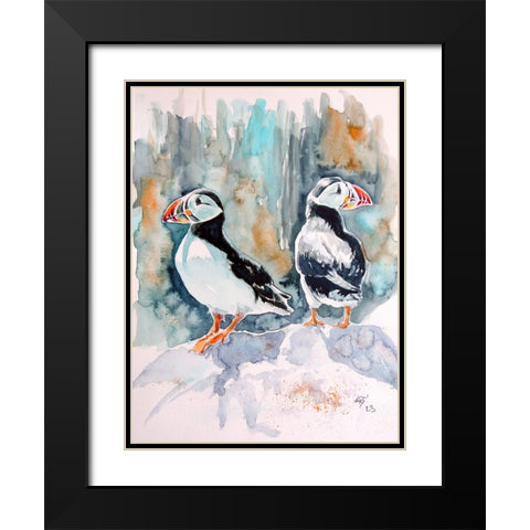 Puffins Black Modern Wood Framed Art Print with Double Matting by Kovacs, Anna Brigite