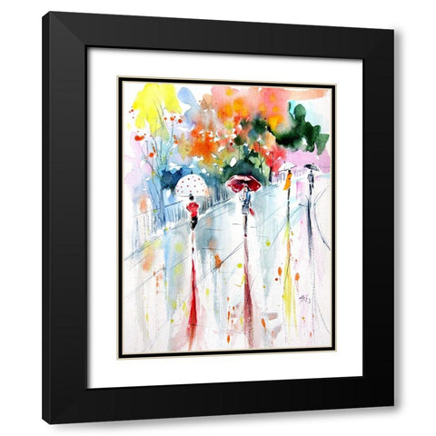 Walking Peoples I Black Modern Wood Framed Art Print with Double Matting by Kovacs, Anna Brigite