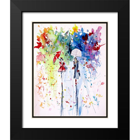 Walking Peoples II Black Modern Wood Framed Art Print with Double Matting by Kovacs, Anna Brigite