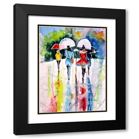 Walking Peoples III Black Modern Wood Framed Art Print with Double Matting by Kovacs, Anna Brigite