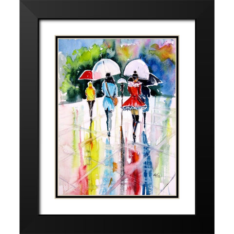 Walking Peoples III Black Modern Wood Framed Art Print with Double Matting by Kovacs, Anna Brigite
