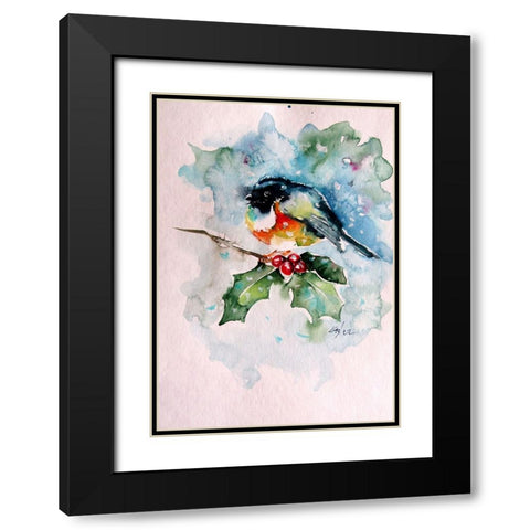 Bird at Snowfall Black Modern Wood Framed Art Print with Double Matting by Kovacs, Anna Brigite