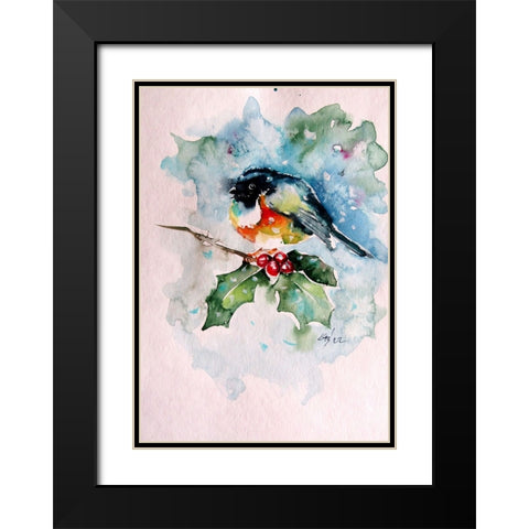 Bird at Snowfall Black Modern Wood Framed Art Print with Double Matting by Kovacs, Anna Brigite