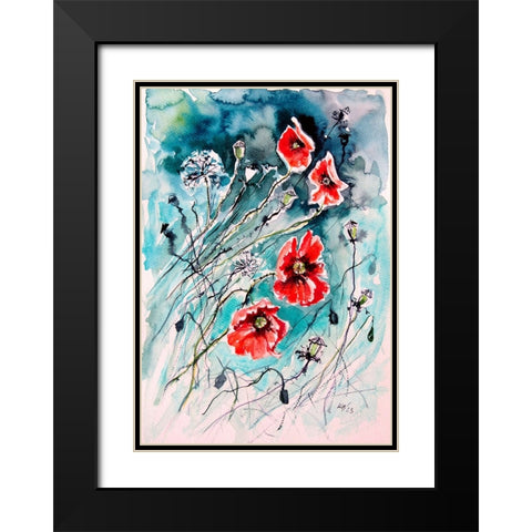 Playful Poppies II Black Modern Wood Framed Art Print with Double Matting by Kovacs, Anna Brigite