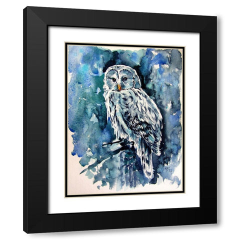 Owl in the Forest Black Modern Wood Framed Art Print with Double Matting by Kovacs, Anna Brigite