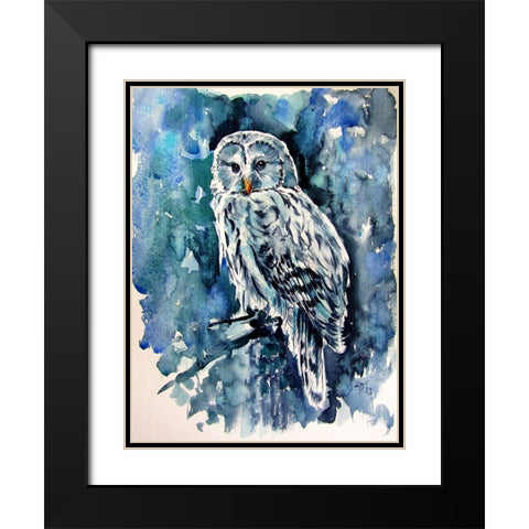 Owl in the Forest Black Modern Wood Framed Art Print with Double Matting by Kovacs, Anna Brigite