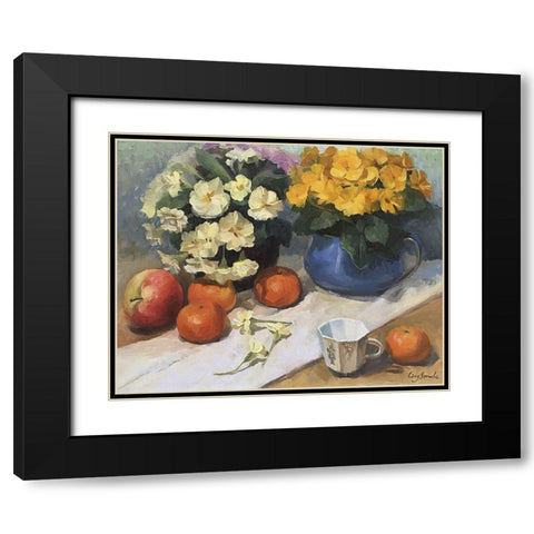 Primrose with Still Life Black Modern Wood Framed Art Print with Double Matting by Strube, Ling