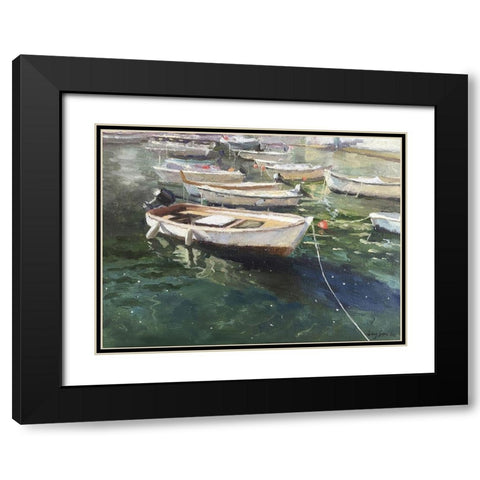 Boat in Portofino Black Modern Wood Framed Art Print with Double Matting by Strube, Ling