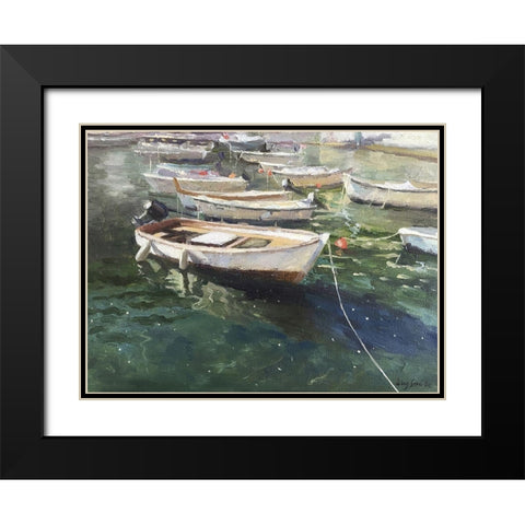 Boat in Portofino Black Modern Wood Framed Art Print with Double Matting by Strube, Ling