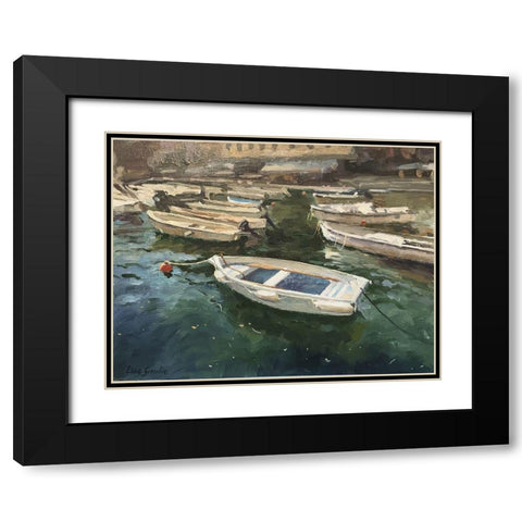 Boat in Portofino II Black Modern Wood Framed Art Print with Double Matting by Strube, Ling