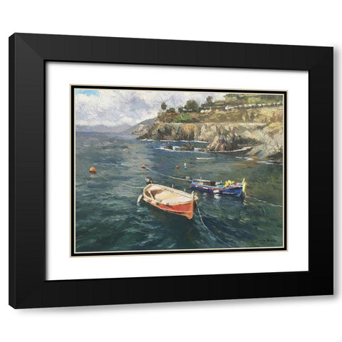 Boats in Italy Black Modern Wood Framed Art Print with Double Matting by Strube, Ling
