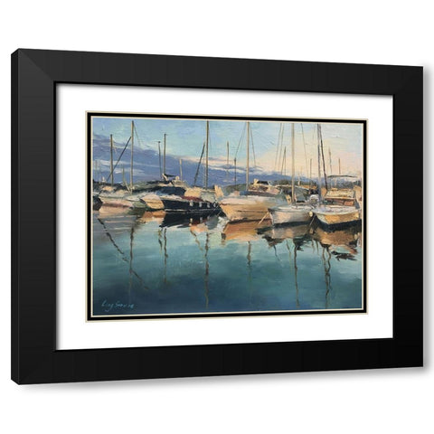 Italy Harbour - San Remo Black Modern Wood Framed Art Print with Double Matting by Strube, Ling