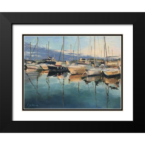 Italy Harbour - San Remo Black Modern Wood Framed Art Print with Double Matting by Strube, Ling