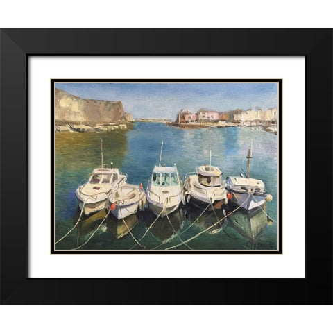 France Harbour II Black Modern Wood Framed Art Print with Double Matting by Strube, Ling