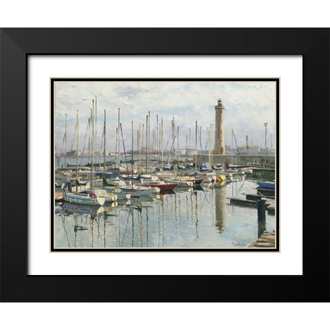 France Harbour Sete Black Modern Wood Framed Art Print with Double Matting by Strube, Ling