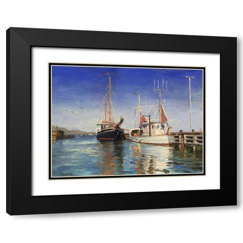 Danmark Harbour Black Modern Wood Framed Art Print with Double Matting by Strube, Ling