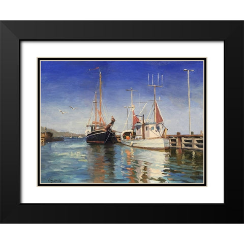 Danmark Harbour Black Modern Wood Framed Art Print with Double Matting by Strube, Ling