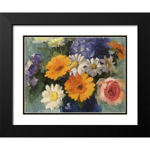 Blossoming Black Modern Wood Framed Art Print with Double Matting by Strube, Ling