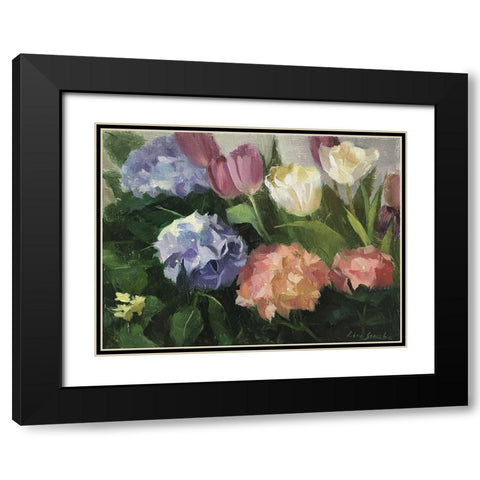 Hydrangeas and Tulips Black Modern Wood Framed Art Print with Double Matting by Strube, Ling