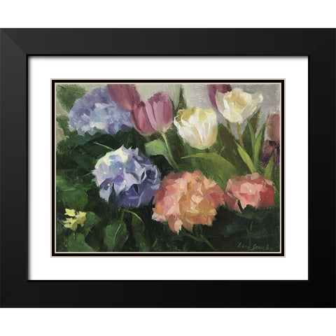 Hydrangeas and Tulips Black Modern Wood Framed Art Print with Double Matting by Strube, Ling
