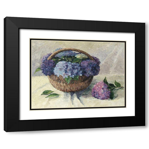Hydrangeas in Basket Black Modern Wood Framed Art Print with Double Matting by Strube, Ling