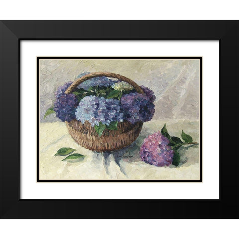 Hydrangeas in Basket Black Modern Wood Framed Art Print with Double Matting by Strube, Ling