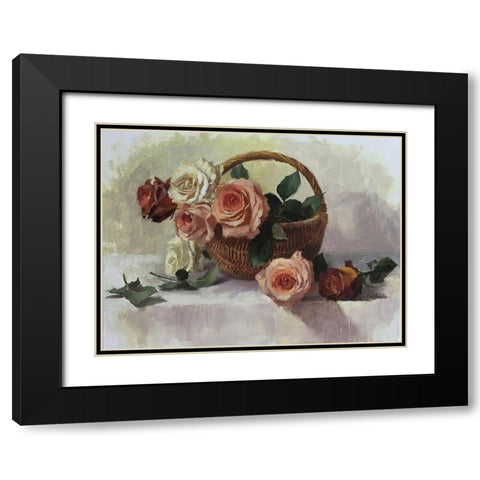 Rose Basket Black Modern Wood Framed Art Print with Double Matting by Strube, Ling