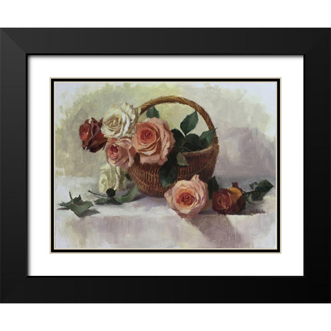 Rose Basket Black Modern Wood Framed Art Print with Double Matting by Strube, Ling