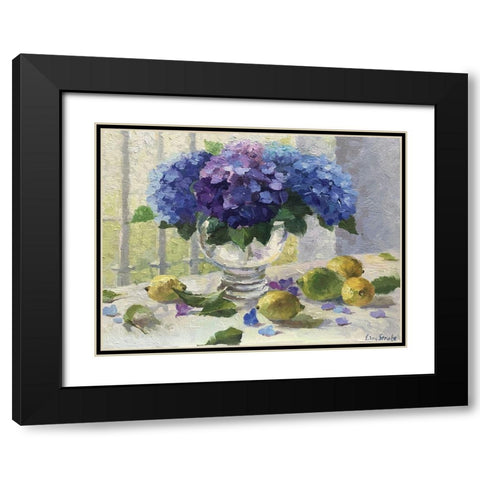 Still Life with Hydrangeas and Lemons Black Modern Wood Framed Art Print with Double Matting by Strube, Ling