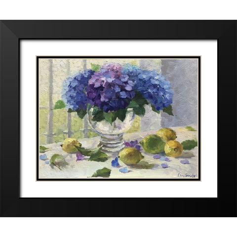 Still Life with Hydrangeas and Lemons Black Modern Wood Framed Art Print with Double Matting by Strube, Ling