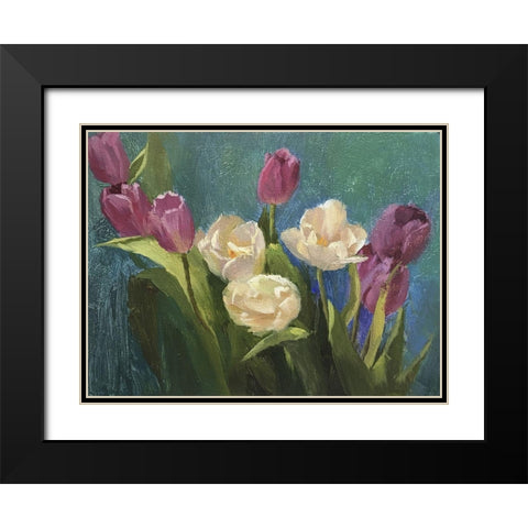 Tulips Black Modern Wood Framed Art Print with Double Matting by Strube, Ling