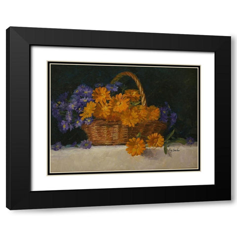 Flower Basket Black Modern Wood Framed Art Print with Double Matting by Strube, Ling