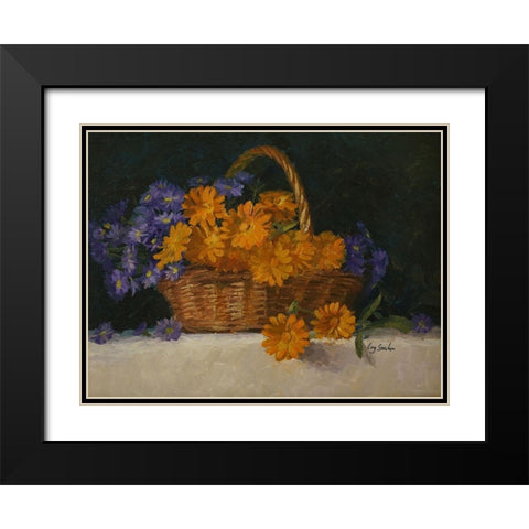 Flower Basket Black Modern Wood Framed Art Print with Double Matting by Strube, Ling
