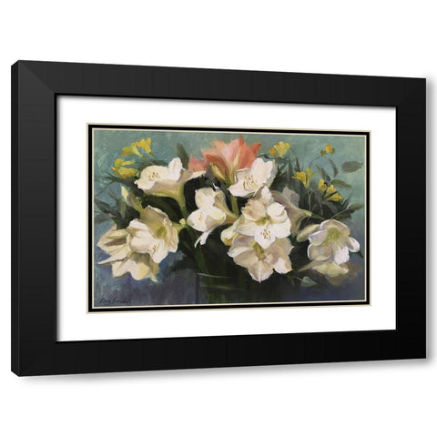 White Amarylilies Black Modern Wood Framed Art Print with Double Matting by Strube, Ling