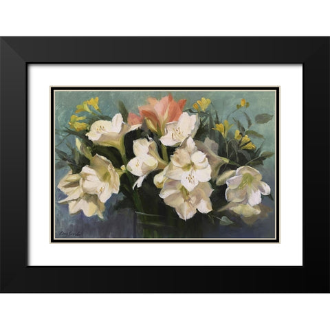 White Amarylilies Black Modern Wood Framed Art Print with Double Matting by Strube, Ling